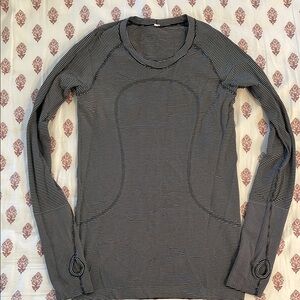 Lululemon Swiftly Tech Black and White Striped Long Sleeve Tee